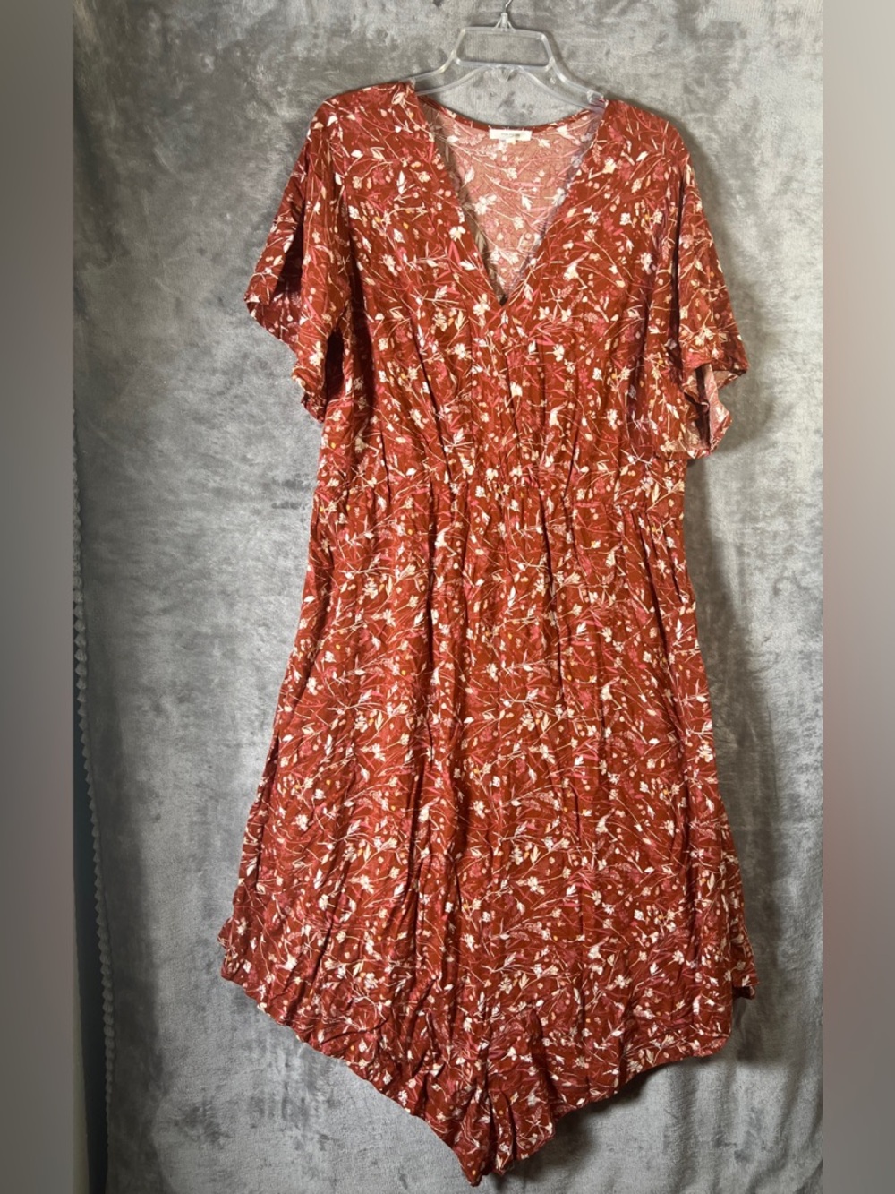 Maurices Rust Floral Asymmetrical V-Neck Dress